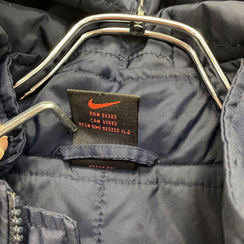 90s　NIKE　ナイキ　中綿ジャケット　スウッシュ　デカロゴ　ヴィンテージ　紺　ネイビー　Lサイズ　古着