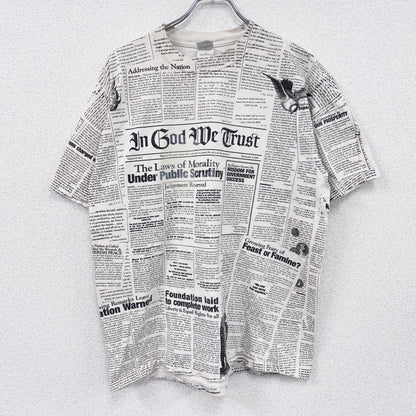 00s　GILDAN　ギルダン　半袖プリントTシャツ　ヴィンテージ　総柄　白　ホワイト　Lサイズ