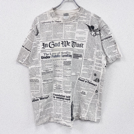 00s　GILDAN　ギルダン　半袖プリントTシャツ　ヴィンテージ　総柄　白　ホワイト　Lサイズ