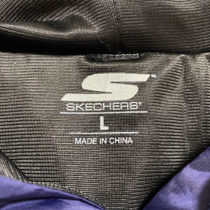 古着 used　SKECHERS　長袖フルジップナイロンジャケット　バックプリント　ヒューストンマラソン　ネイビー　Lサイズ