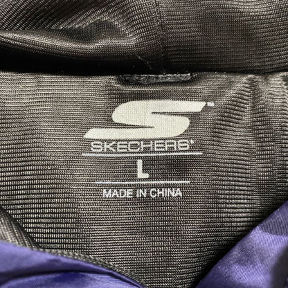 古着 used　SKECHERS　長袖フルジップナイロンジャケット　バックプリント　ヒューストンマラソン　ネイビー　Lサイズ