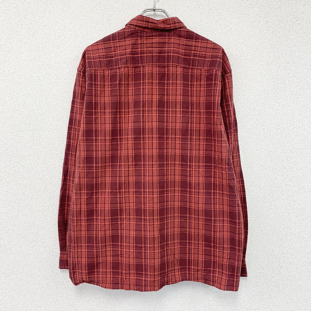 TOMMY JEANS　トミージーンズ　長袖シャツ　チェック柄　赤　レッド　Lサイズ　古着