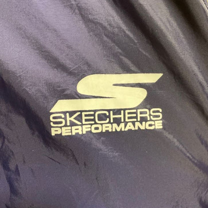 古着 used　SKECHERS　長袖フルジップナイロンジャケット　バックプリント　ヒューストンマラソン　ネイビー　Lサイズ