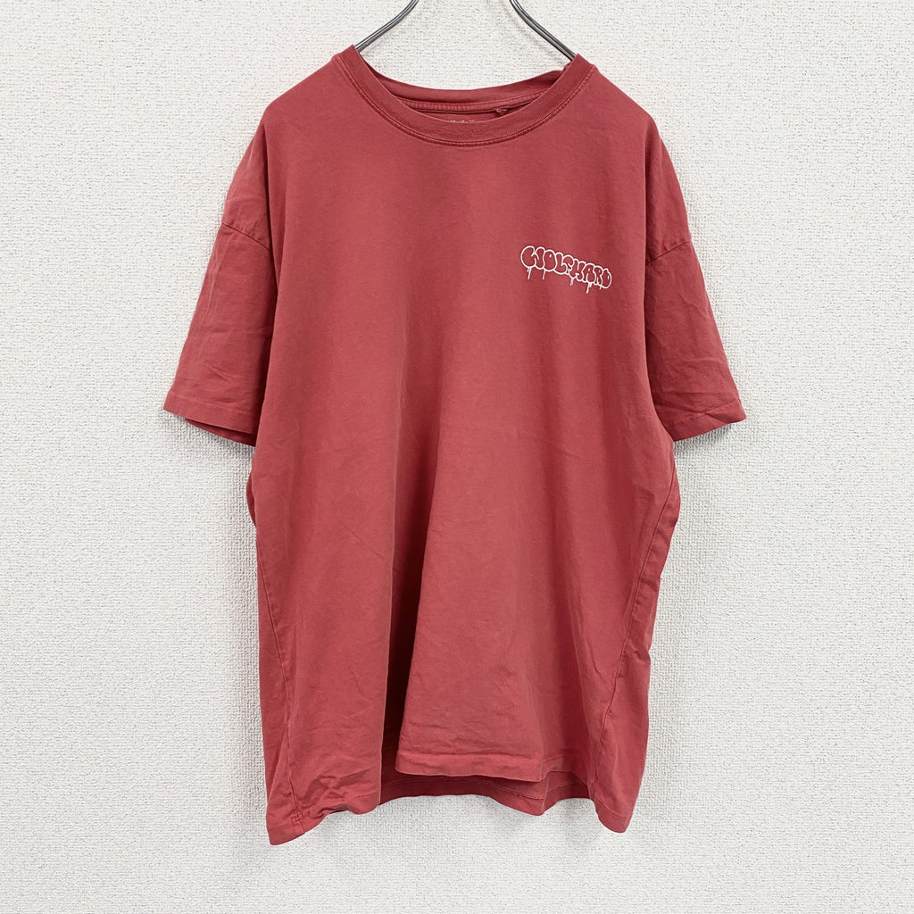 Pull＆Bear　プルアンドベア　半袖プリントTシャツ　スカル　骸骨　赤　レッド カットソー メンズ コットン 古着