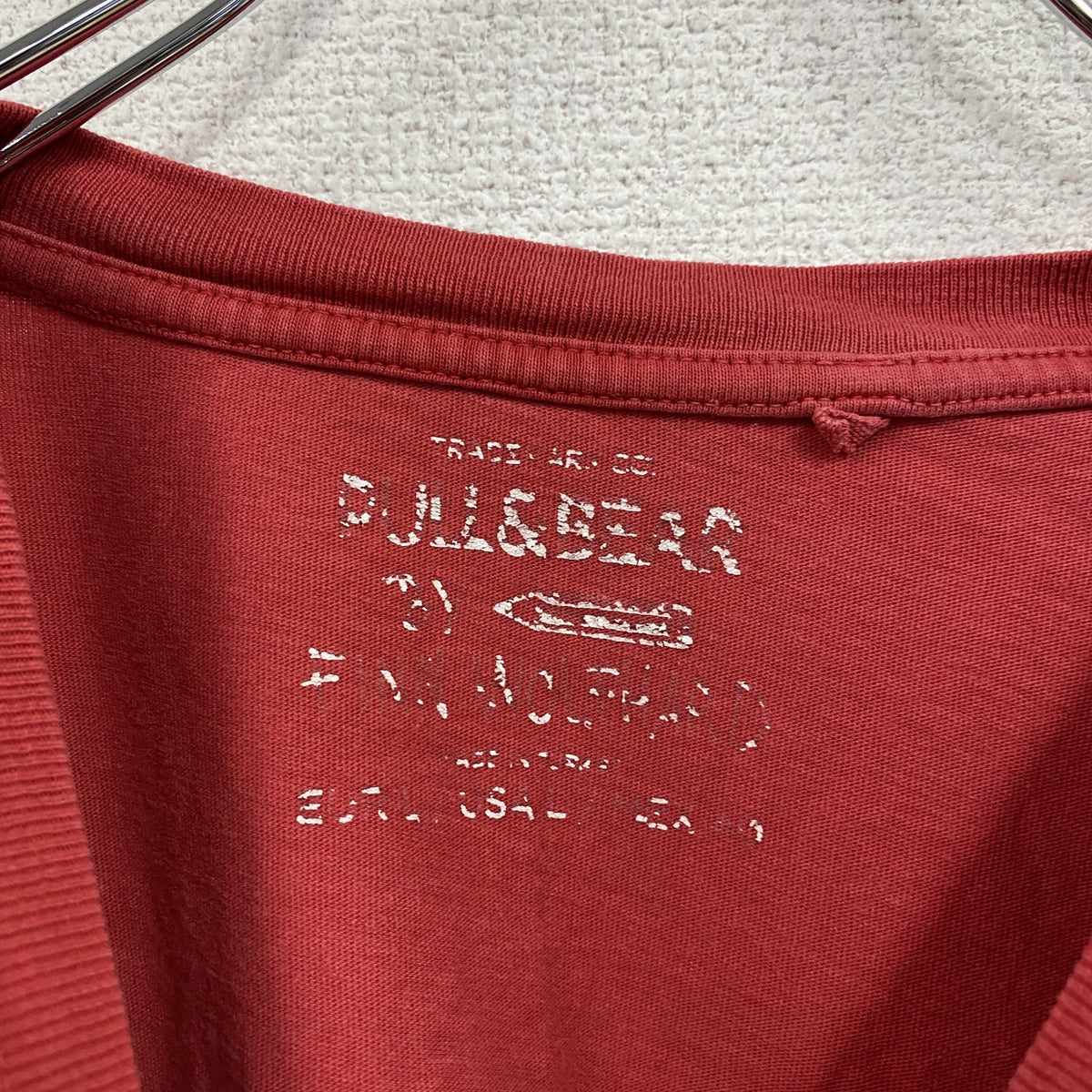 Pull＆Bear　プルアンドベア　半袖プリントTシャツ　スカル　骸骨　赤　レッド カットソー メンズ コットン 古着