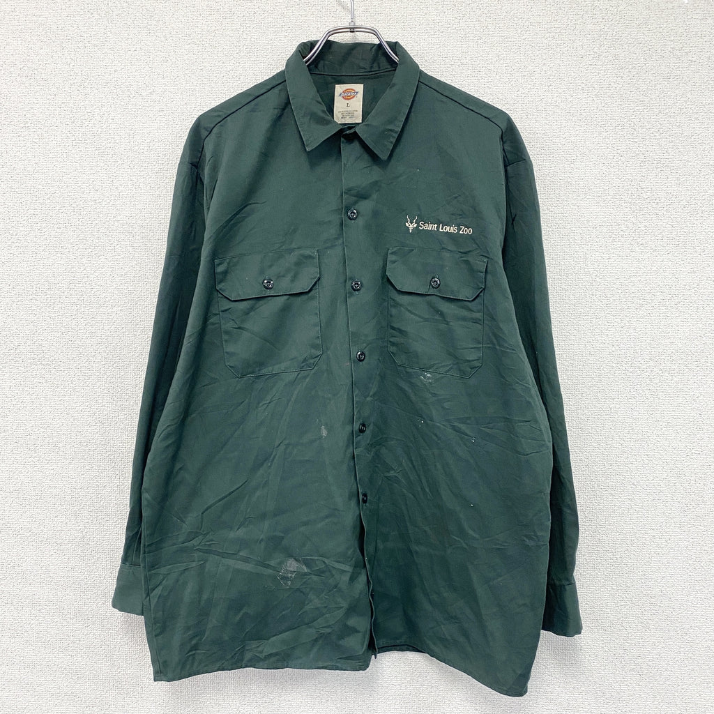 Dickies　ディッキーズ　長袖ワークシャツ　緑　グリーン　Lサイズ　古着