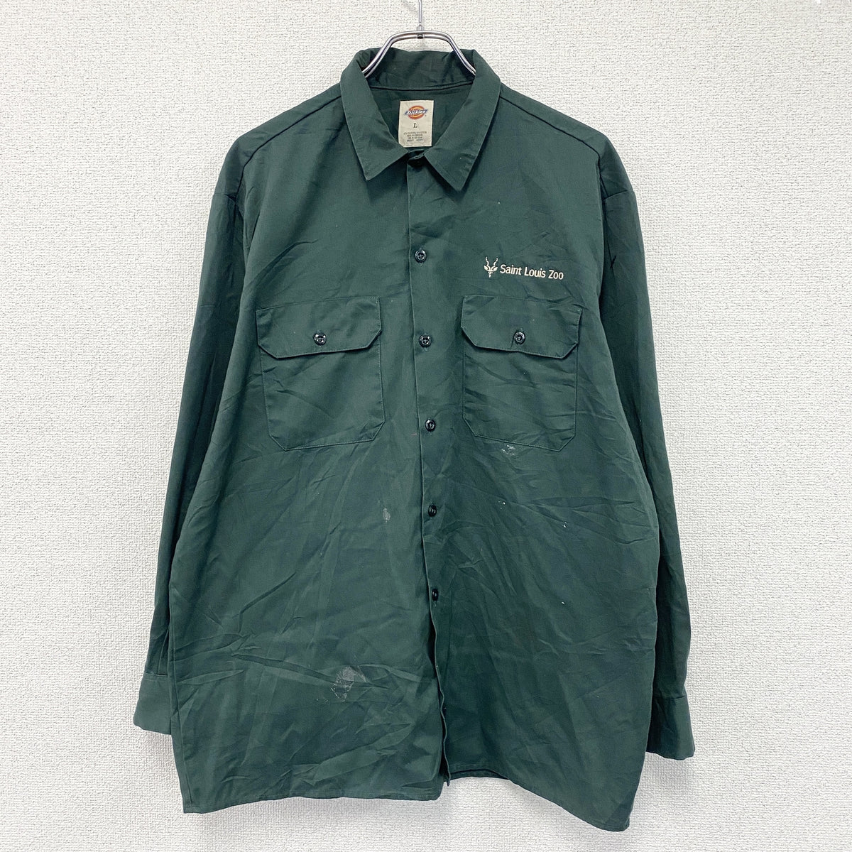 Dickies　ディッキーズ　長袖ワークシャツ　緑　グリーン　Lサイズ　古着