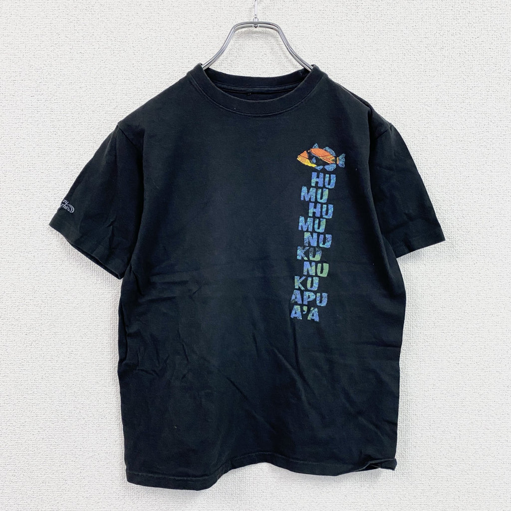 Crazy Shirts　クレイジーシャツ　半袖プリントTシャツ　魚　デカロゴ　両面プリント　黒　ブラック カットソー メンズ 古着