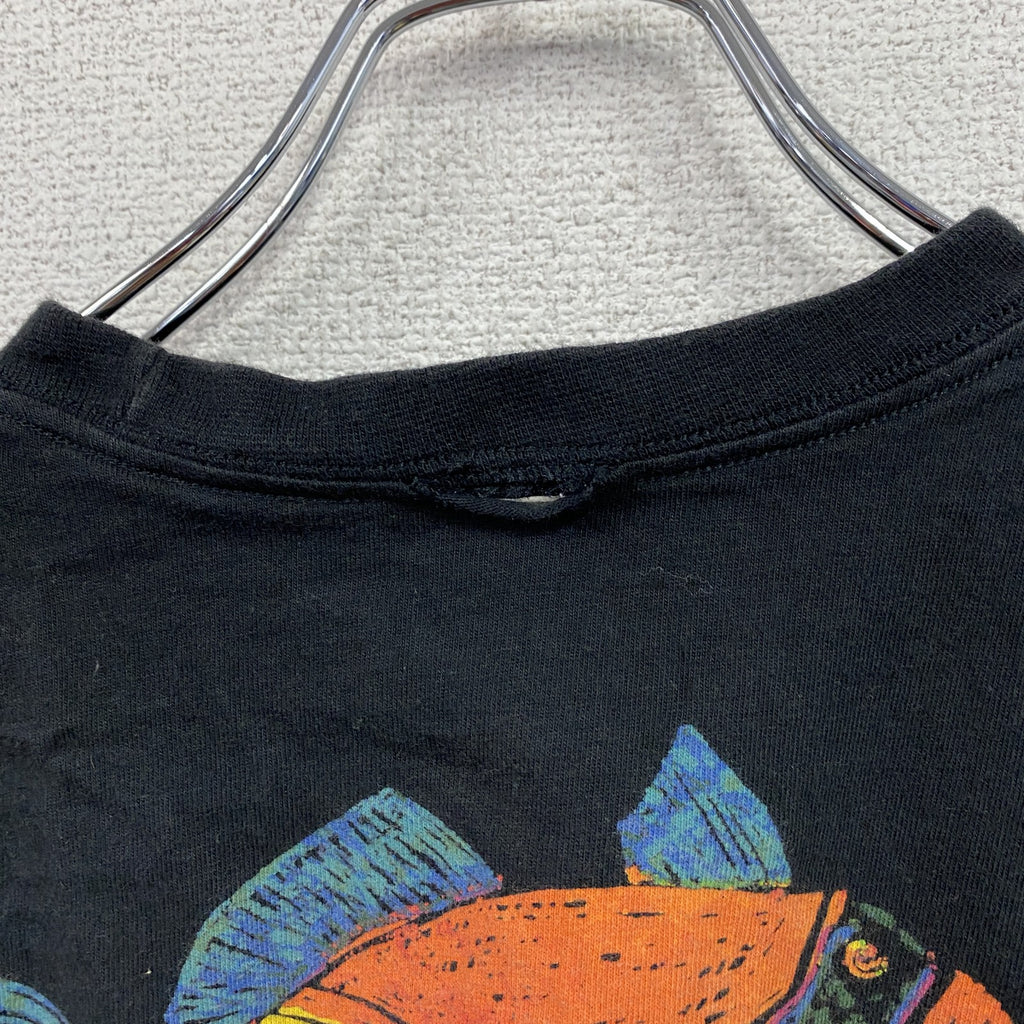 Crazy Shirts　クレイジーシャツ　半袖プリントTシャツ　魚　デカロゴ　両面プリント　黒　ブラック カットソー メンズ 古着