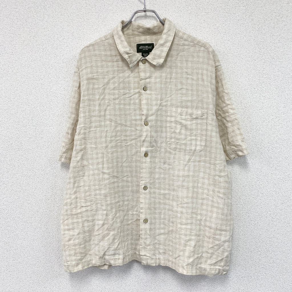 Eddie Bauer　エディーバウアー　半袖シャツ　チェック柄　ベージュ　XLサイズ　古着