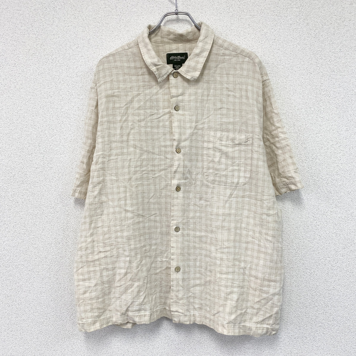 Eddie Bauer　エディーバウアー　半袖シャツ　チェック柄　ベージュ　XLサイズ　古着
