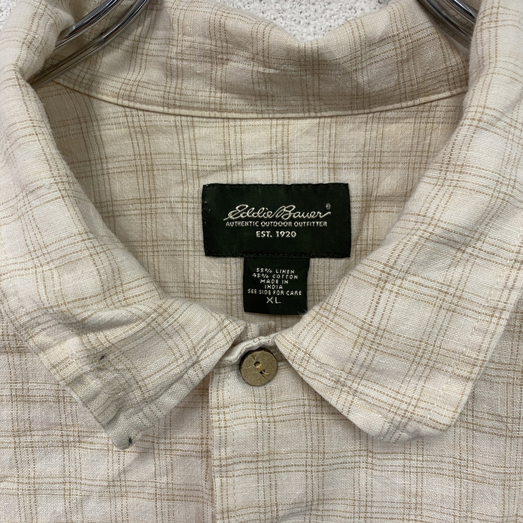Eddie Bauer　エディーバウアー　半袖シャツ　チェック柄　ベージュ　XLサイズ　古着