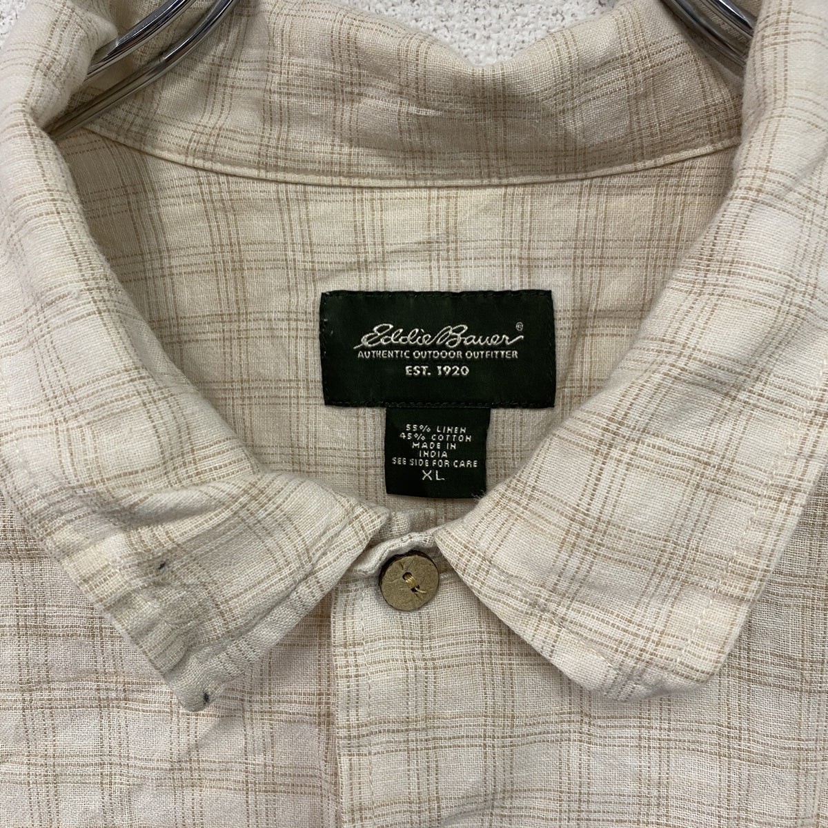 Eddie Bauer　エディーバウアー　半袖シャツ　チェック柄　ベージュ　XLサイズ　古着