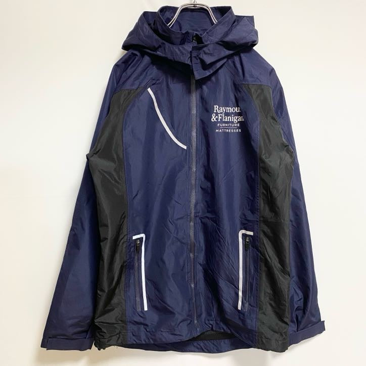 TEAM365　長袖ワンポイントプリントナイロンジャケット　ジップアップジャンパー　ネイビー　紺　黒　ブラック　秋冬服　古着
