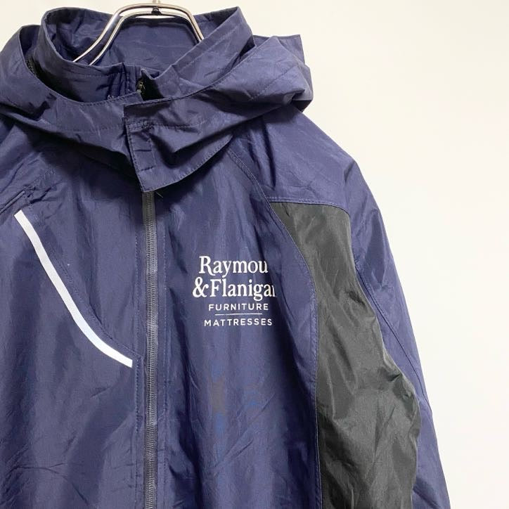 TEAM365　長袖ワンポイントプリントナイロンジャケット　ジップアップジャンパー　ネイビー　紺　黒　ブラック　秋冬服　古着