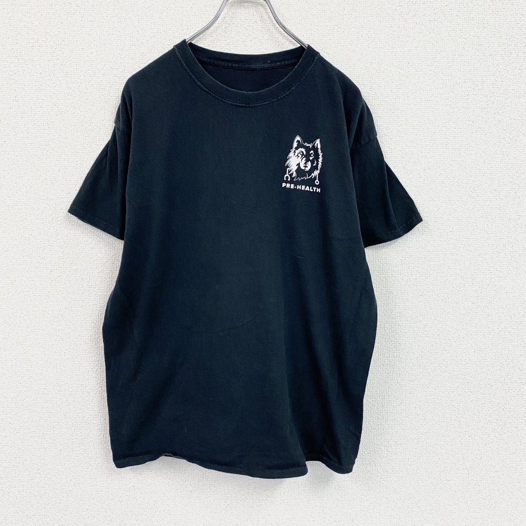 PRE-HEALTH　半袖プリントTシャツ　アーチプリント　3連プリント　両面プリント　黒　ブラック カットソー メンズ 古着