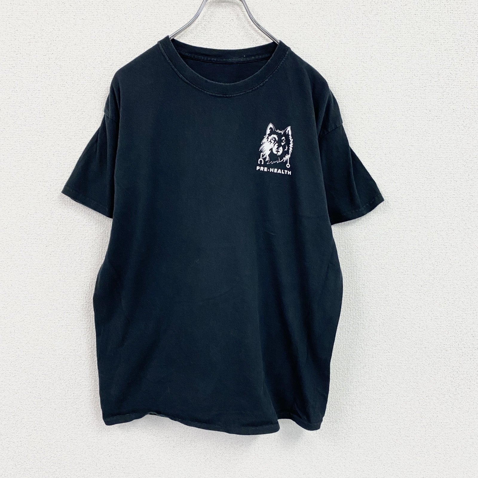 PRE-HEALTH　半袖プリントTシャツ　アーチプリント　3連プリント　両面プリント　黒　ブラック カットソー メンズ 古着