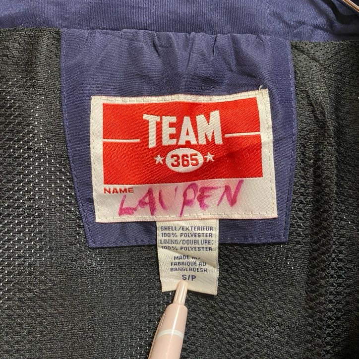 TEAM365　長袖ワンポイントプリントナイロンジャケット　ジップアップジャンパー　ネイビー　紺　黒　ブラック　秋冬服　古着