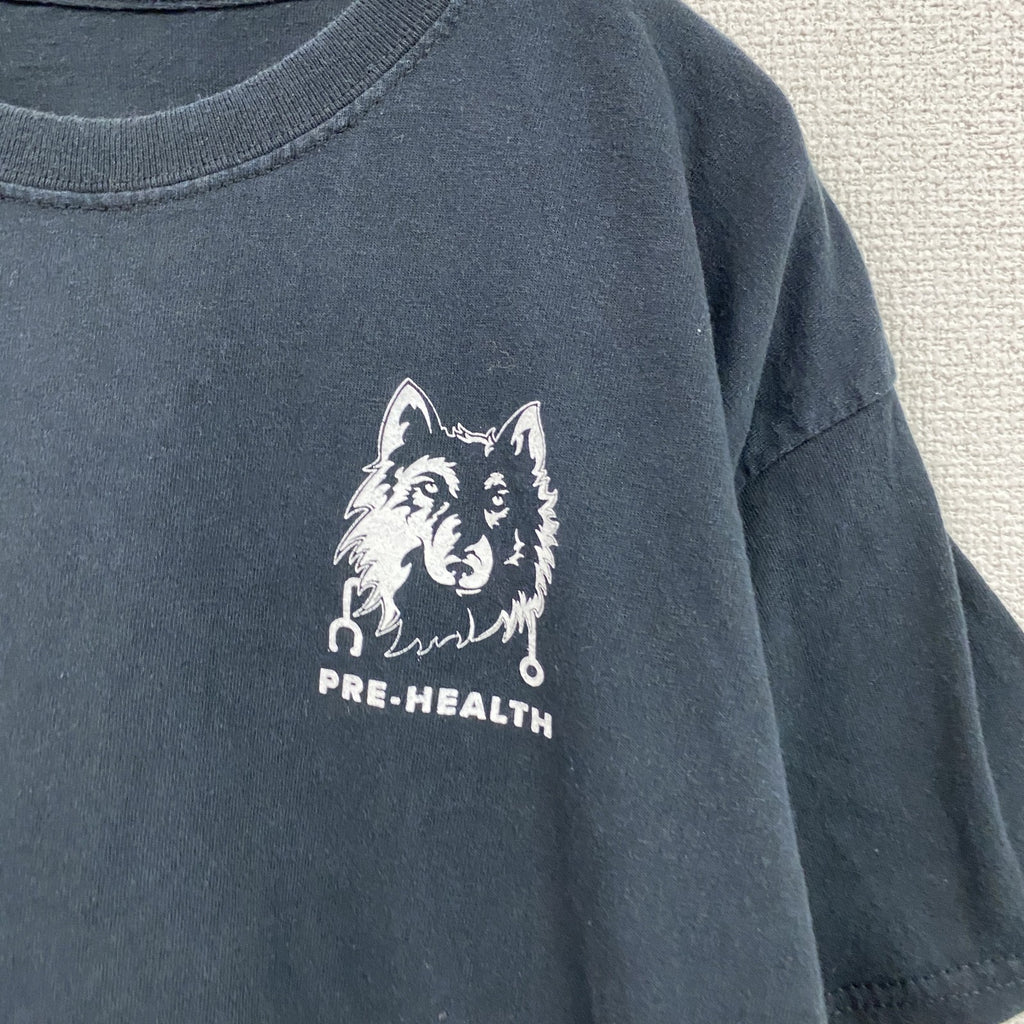 PRE-HEALTH　半袖プリントTシャツ　アーチプリント　3連プリント　両面プリント　黒　ブラック カットソー メンズ 古着