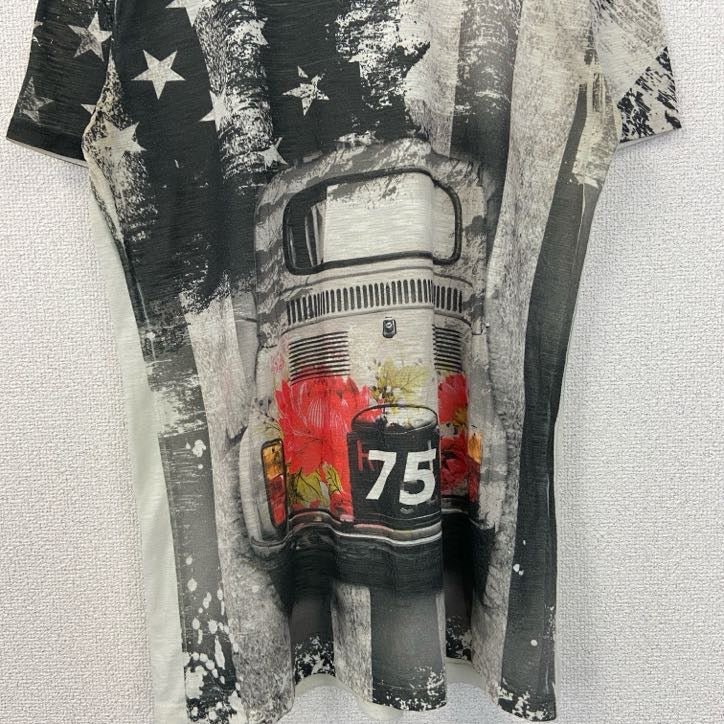Hi‐Chie　イタリア製　半袖プリントTシャツ　車　75　フィアット500　白　ホワイト　レトロデザイン　XLサイズ　古着