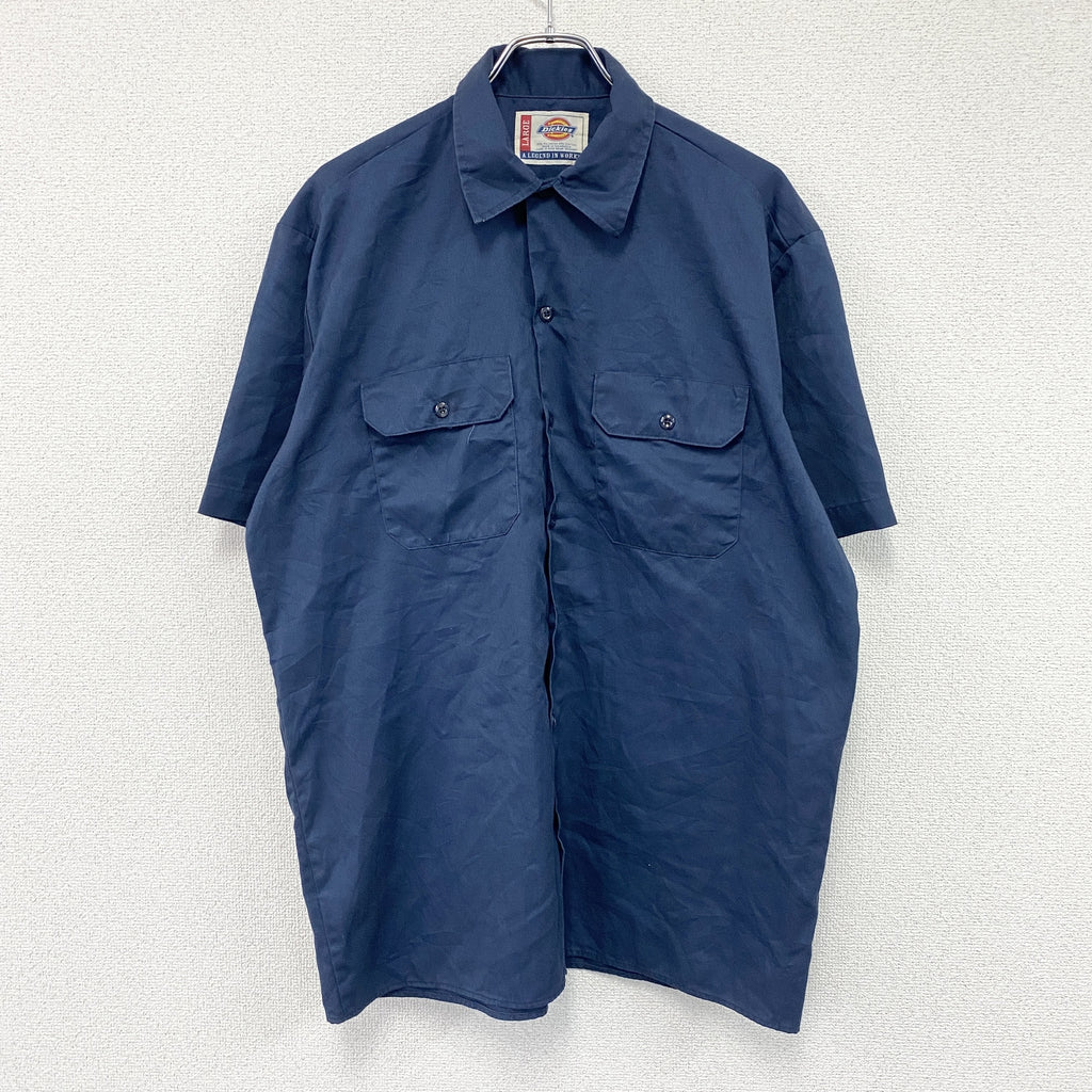 Dickies　ディッキーズ　半袖ワークシャツ　紺　ネイビー　Lサイズ　古着