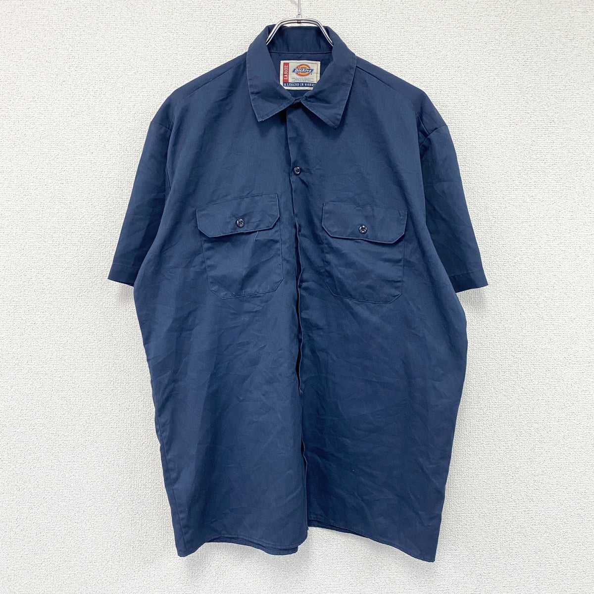 Dickies　ディッキーズ　半袖ワークシャツ　紺　ネイビー　Lサイズ　古着