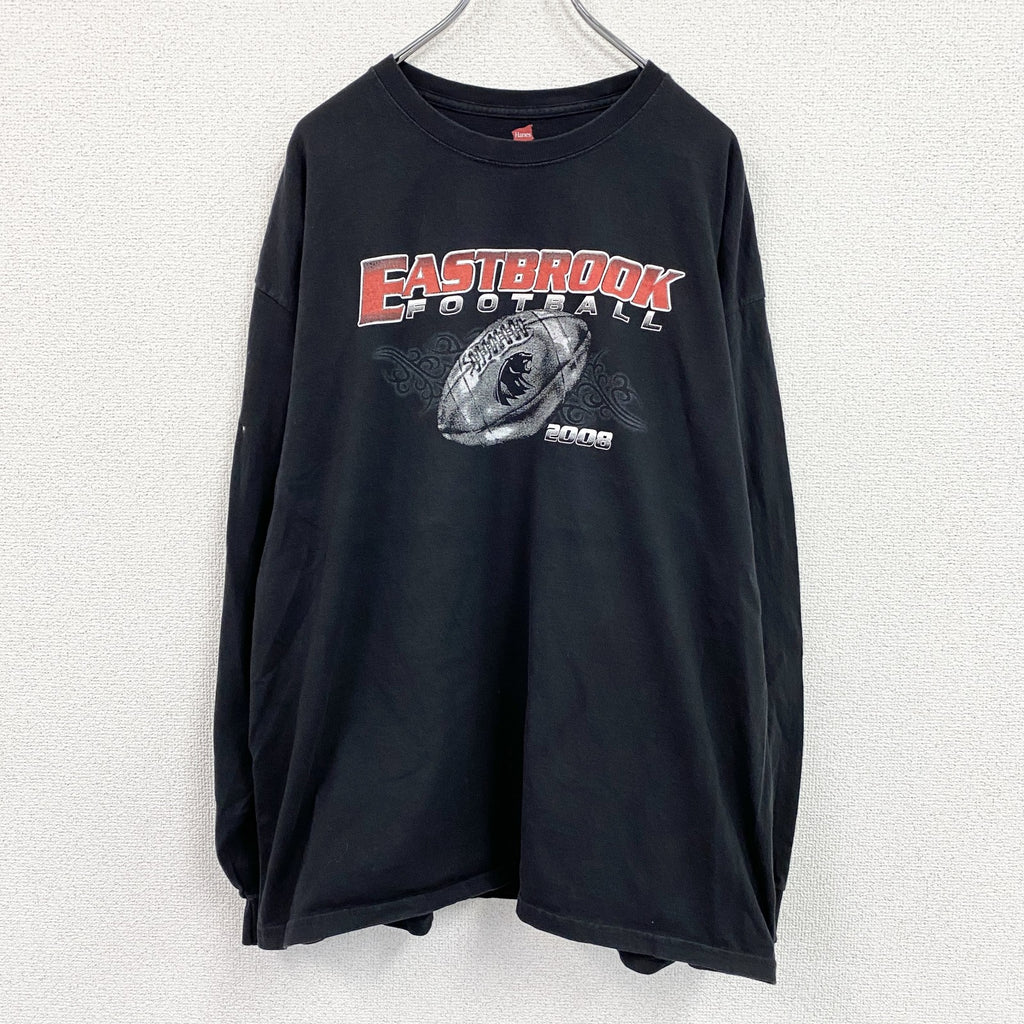 Hanes　ヘインズ　長袖Tシャツ/ロンT　フットボール　両面プリント　黒　ブラック　XLサイズ　古着