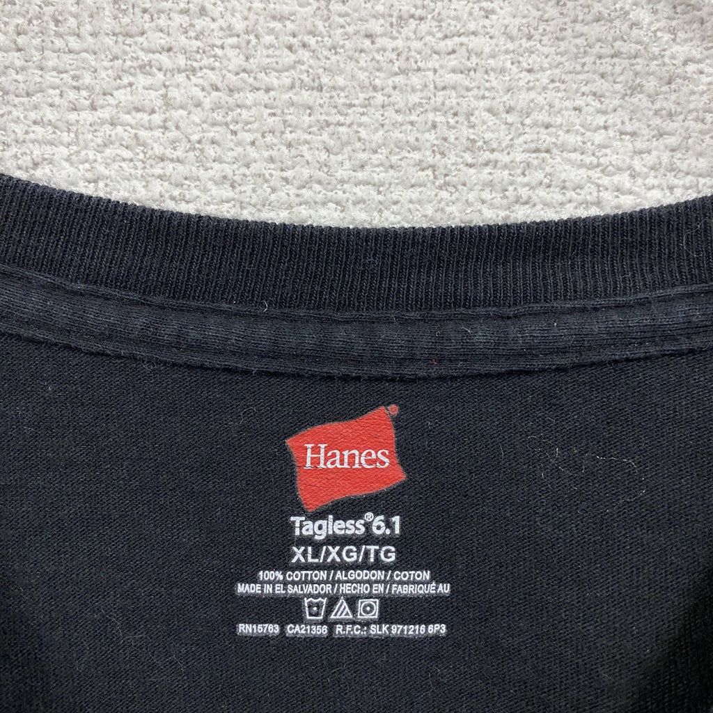 Hanes　ヘインズ　長袖Tシャツ/ロンT　フットボール　両面プリント　黒　ブラック　XLサイズ　古着