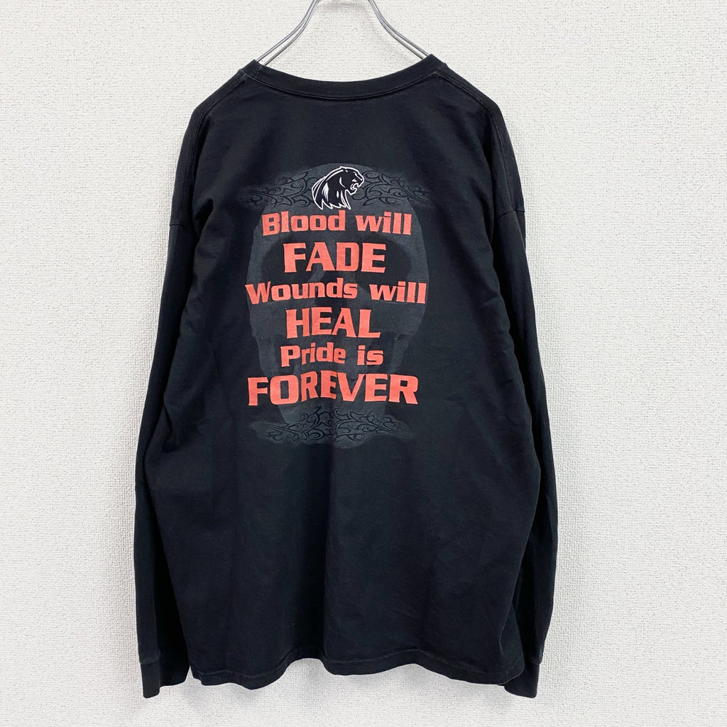 Hanes　ヘインズ　長袖Tシャツ/ロンT　フットボール　両面プリント　黒　ブラック　XLサイズ　古着