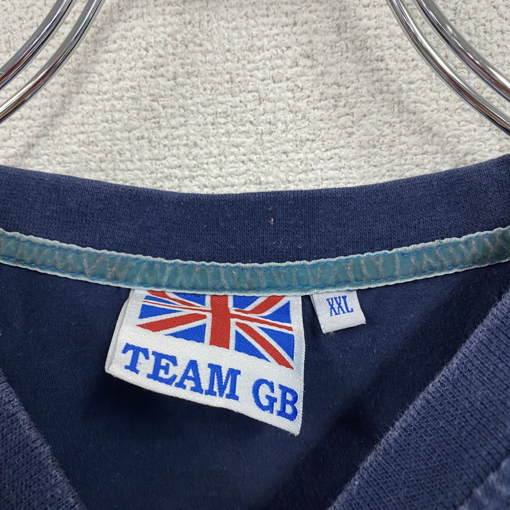 Team GB　半袖プリントTシャツ　ユニオンジャック　紺　ネイビー　2XLサイズ　古着