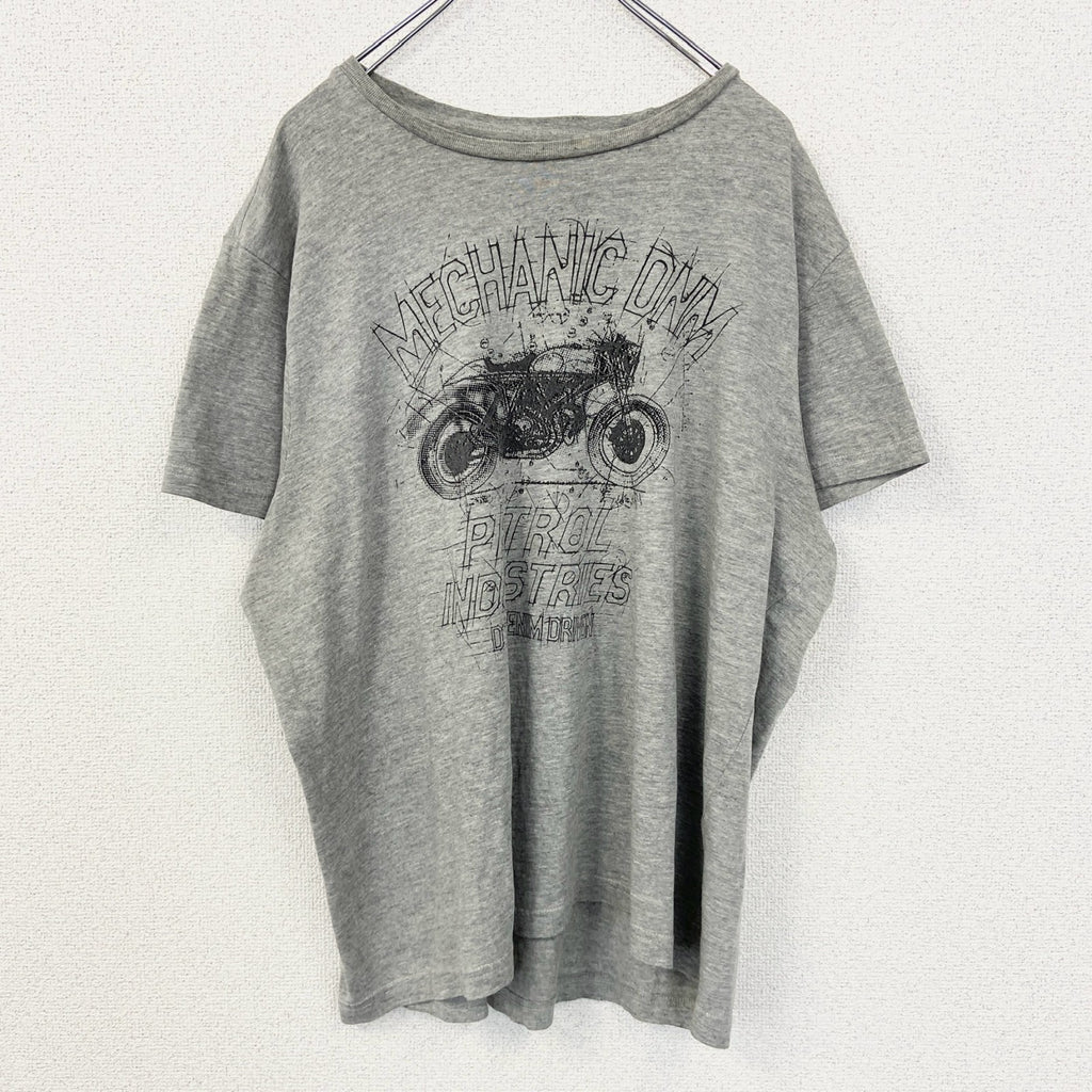 PETROL INDUSTRIES　半袖プリントTシャツ　5連プリント　アーチプリント　バイク　灰色　グレー　2XLサイズ　古着