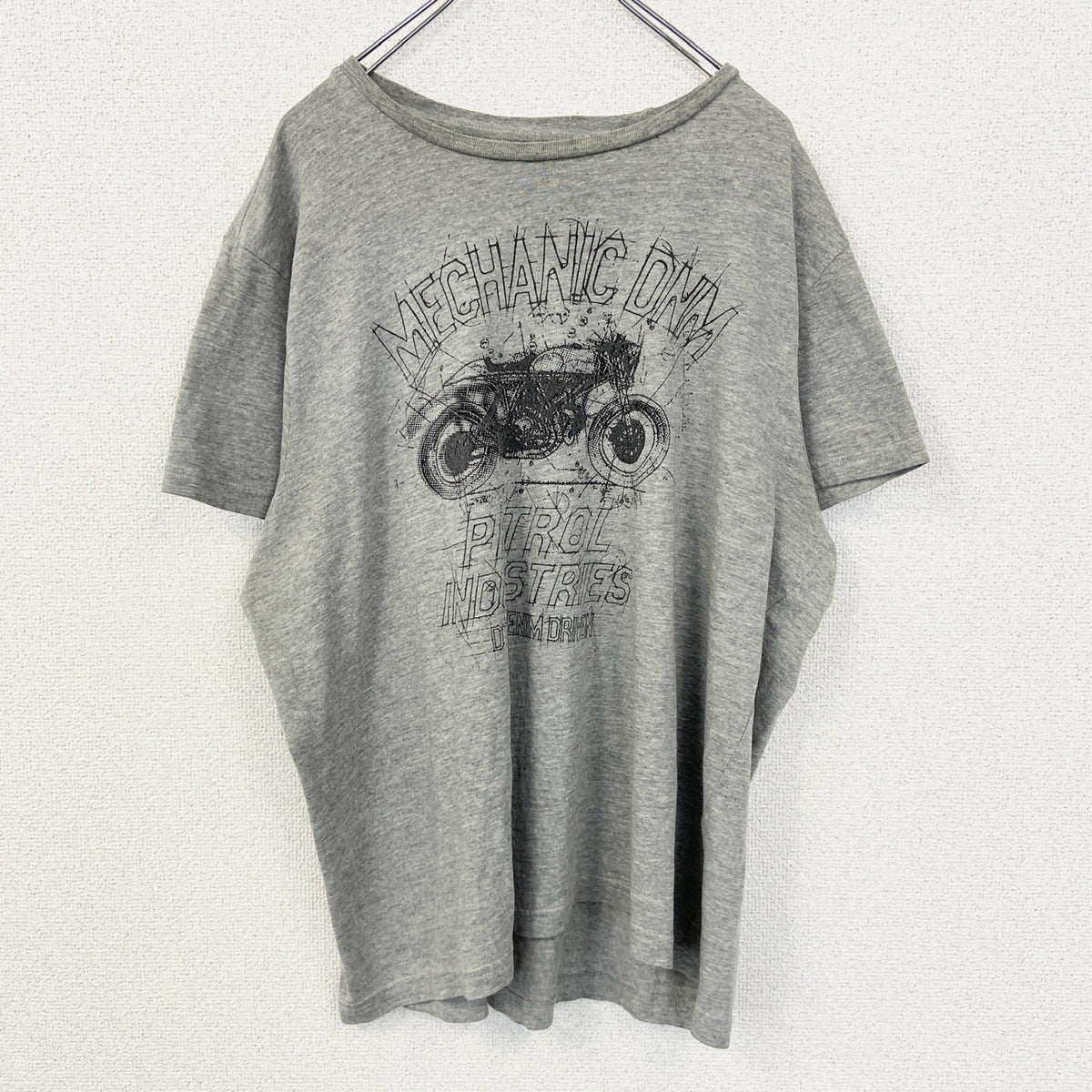 PETROL INDUSTRIES　半袖プリントTシャツ　5連プリント　アーチプリント　バイク　灰色　グレー　2XLサイズ　古着