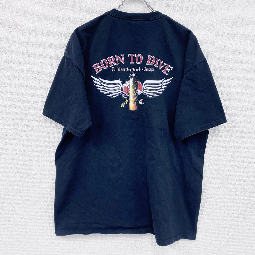anvil　BORN TO DIVE　半袖プリントTシャツ　黒　ブラック　2Xサイズ　古着