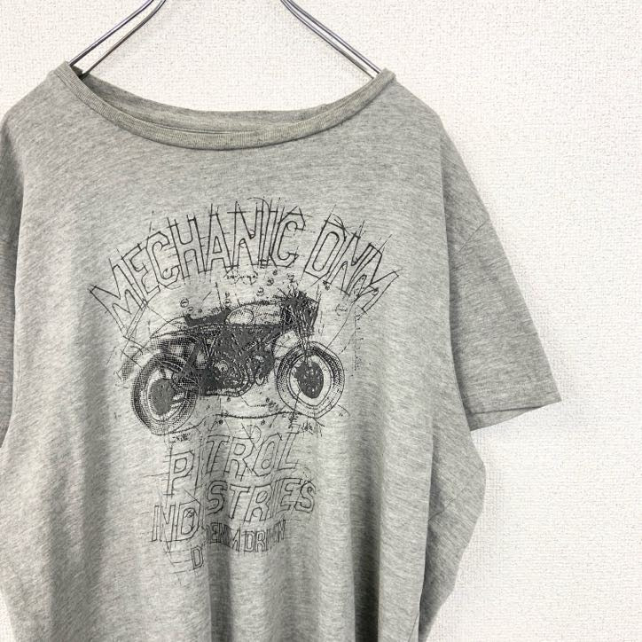 PETROL INDUSTRIES　半袖プリントTシャツ　5連プリント　アーチプリント　バイク　灰色　グレー　2XLサイズ　古着