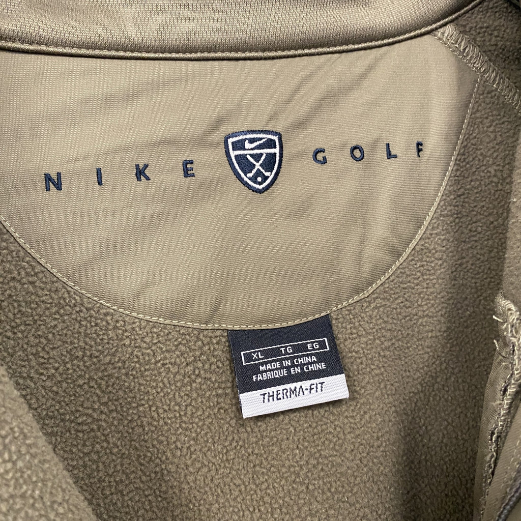 NIKE GOLF　ナイキゴルフ　THERMA-FIT　ハーフジッププルオーバージャケット　スウッシュ　カーキブラウン　XLサイズ メンズ ポリエステル 古着