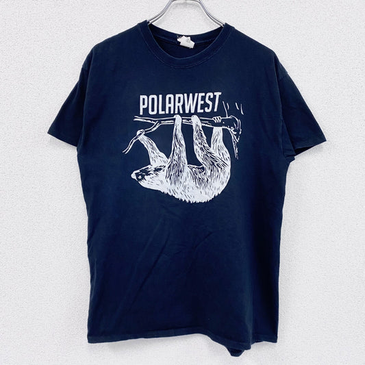 GILDAN　ギルダン　半袖アニマルプリントTシャツ　ナマケモノ　黒　ブラック　Lサイズ