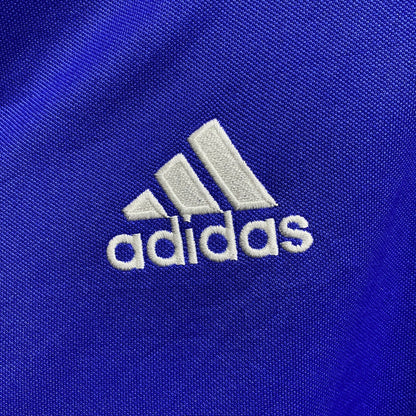 古着 used　adidas　アディダス　長袖フルジップトラックジャケット　ジャージ　ワンポイント刺繍　青　ブルー　Mサイズ