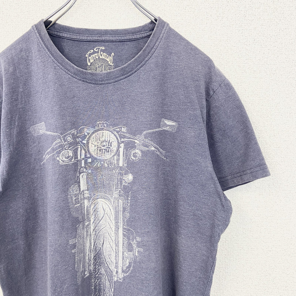 Carry Casual　キャリー カジュアル　半袖デザインプリントTシャツ　バイク　クルーネック　青　ブルー　Mサイズ　古着
