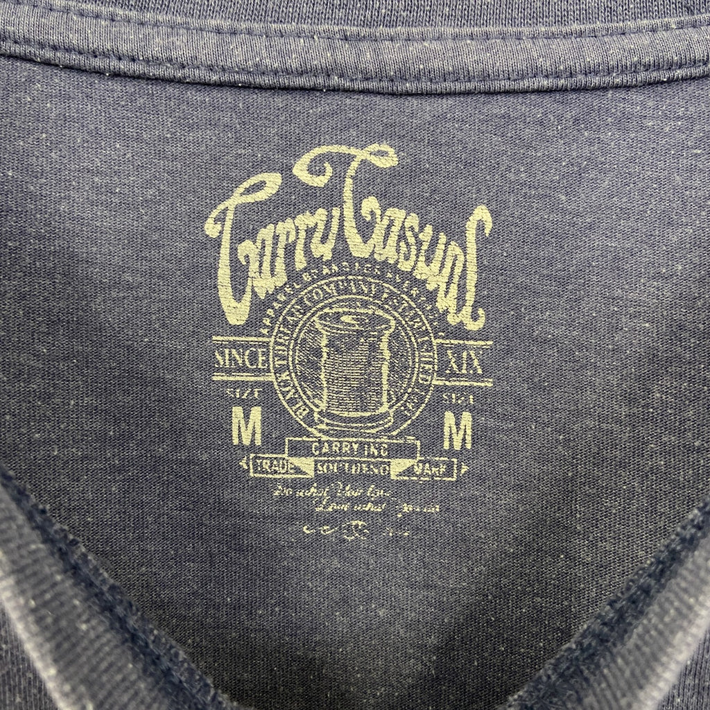 Carry Casual　キャリー カジュアル　半袖デザインプリントTシャツ　バイク　クルーネック　青　ブルー　Mサイズ　古着