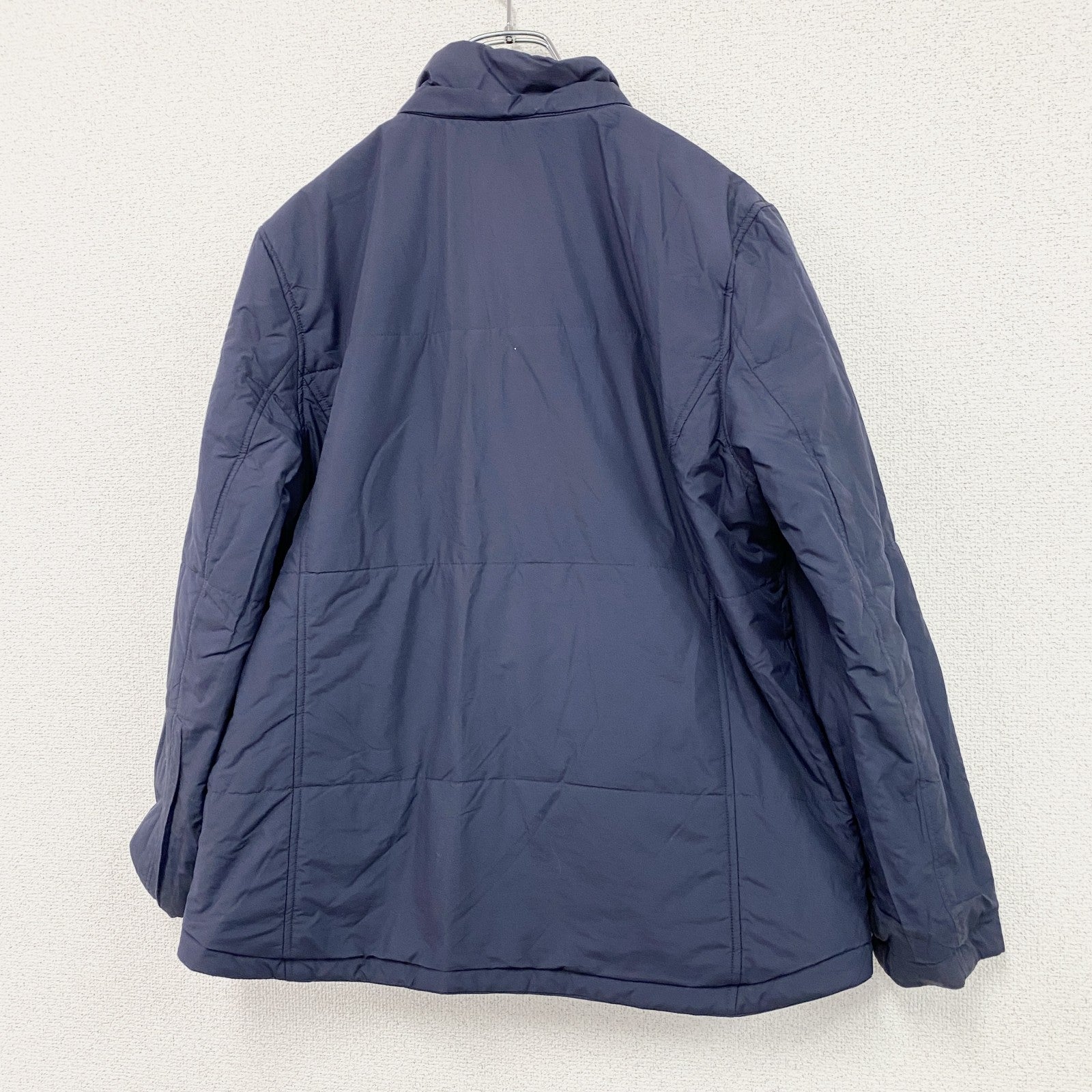 中綿ジャケット　リバーシブル　キルティング　チェック柄　紺　ネイビー　Fサイズ　古着