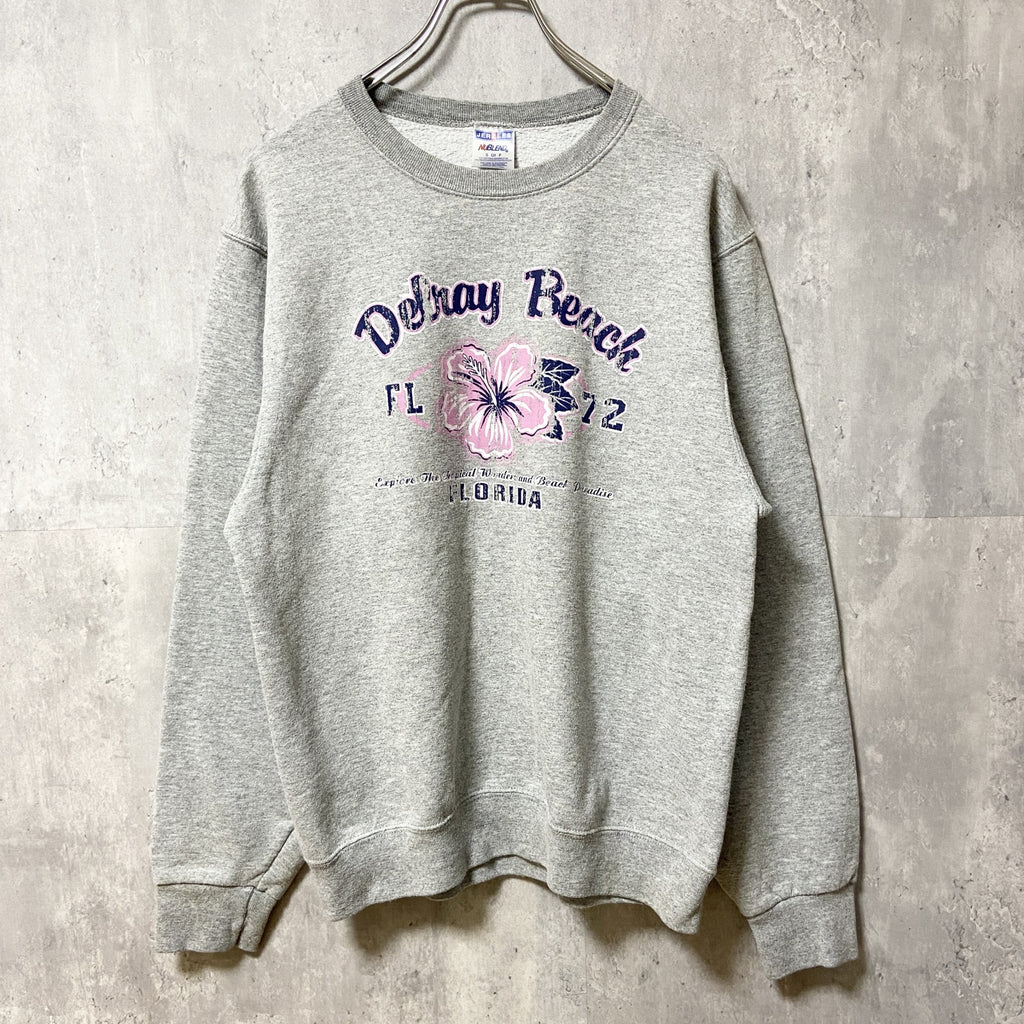 JERZEES　FLORIDA　長袖プリントスウェット　トレーナー　グレー　灰色　クルーネック　秋冬服　Sサイズ　古着