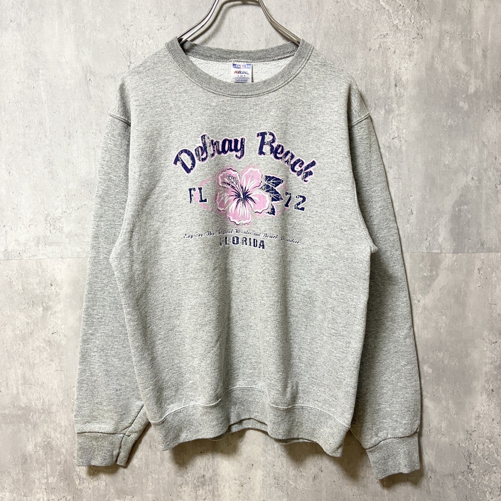 JERZEES　FLORIDA　長袖プリントスウェット　トレーナー　グレー　灰色　クルーネック　秋冬服　Sサイズ　古着