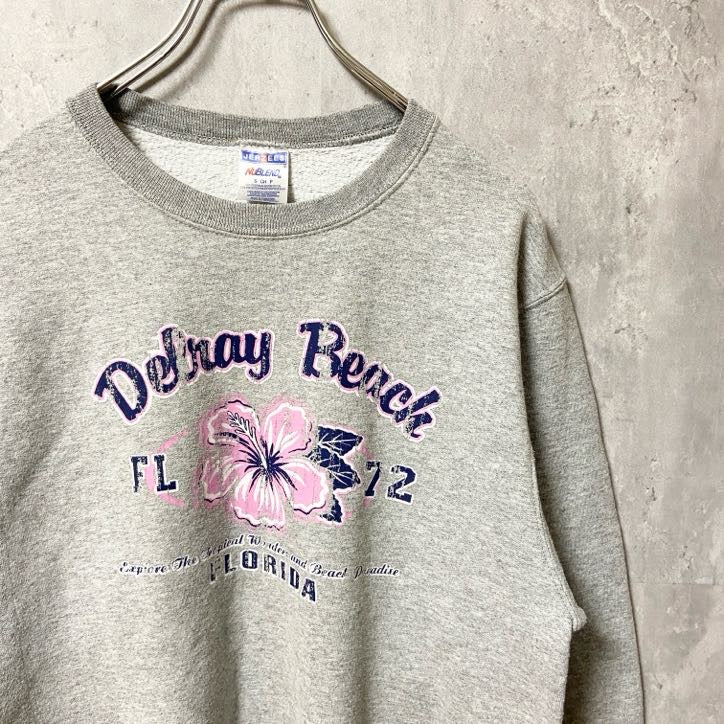 JERZEES　FLORIDA　長袖プリントスウェット　トレーナー　グレー　灰色　クルーネック　秋冬服　Sサイズ　古着