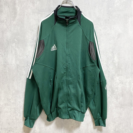 古着 used　adidas　アディダス　長袖フルジップトラックジャケット　ジャージ　ワンポイント刺繍　緑　グリーン　Lサイズ