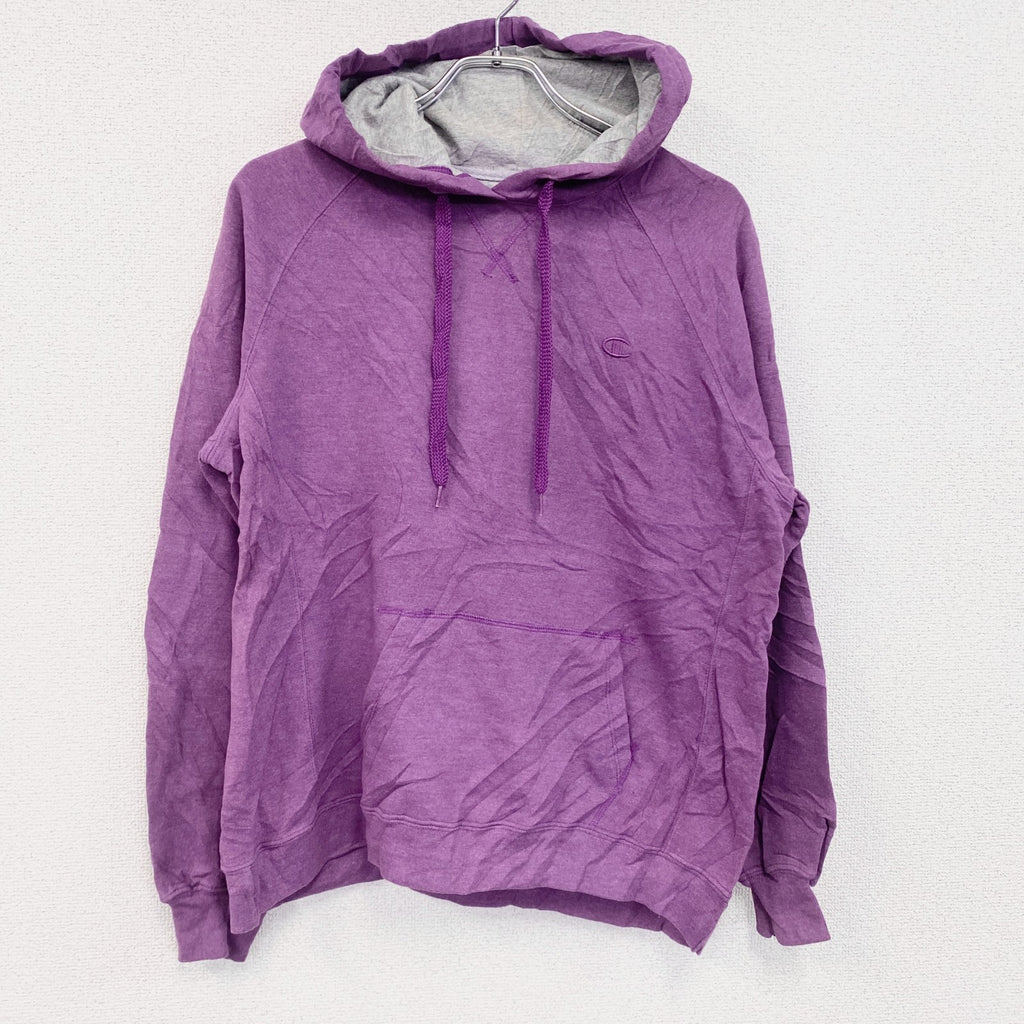 Champion　チャンピオン　スウェットパーカー/フーディー　ラグランスリーブ　前V　刺繍ロゴ　現行　紫　パープル　XLサイズ　古着