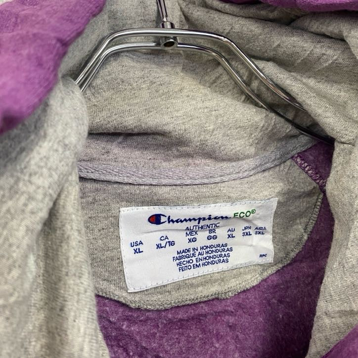 Champion　チャンピオン　スウェットパーカー/フーディー　ラグランスリーブ　前V　刺繍ロゴ　現行　紫　パープル　XLサイズ　古着