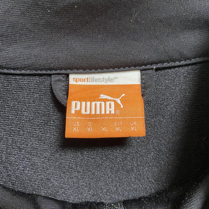 古着 used　puma　プーマ　長袖フルジップトラックジャケット　ジャージ　ワンポイント刺繍　黒　ブラック　オーバーサイズ