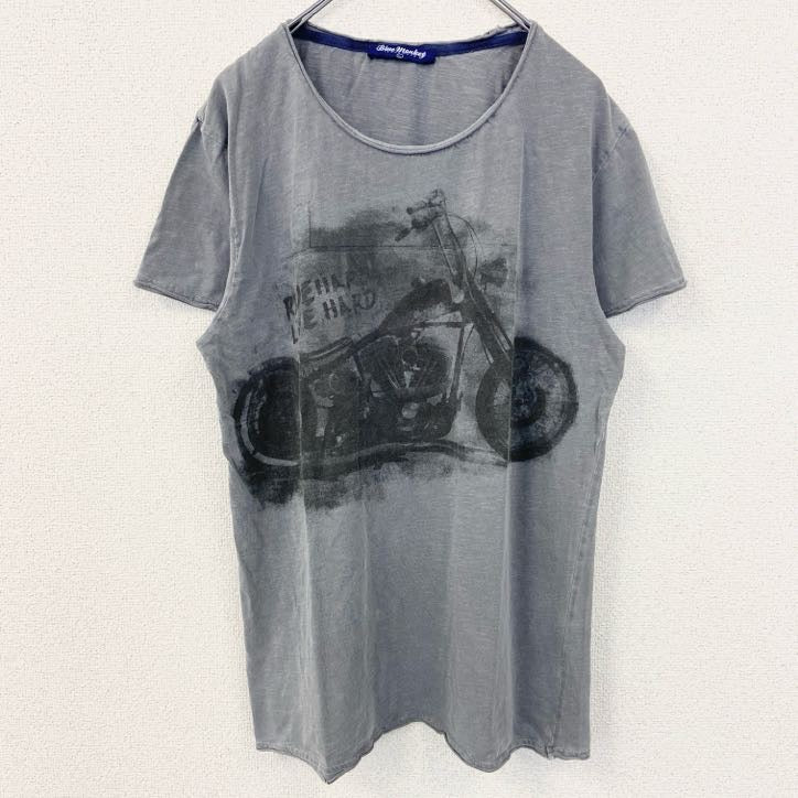 Blue Monkey　ブルーモンキー　半袖プリントTシャツ　オートバイ　バイク　グレー　灰色　レトロデザイン　Lサイズ　古着