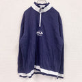 FILA　フィラ　ハーフジップスウェット/トレーナー　刺繍ロゴ　ワンポイント　リブライン　紺　ネイビー　Mサイズ　古着
