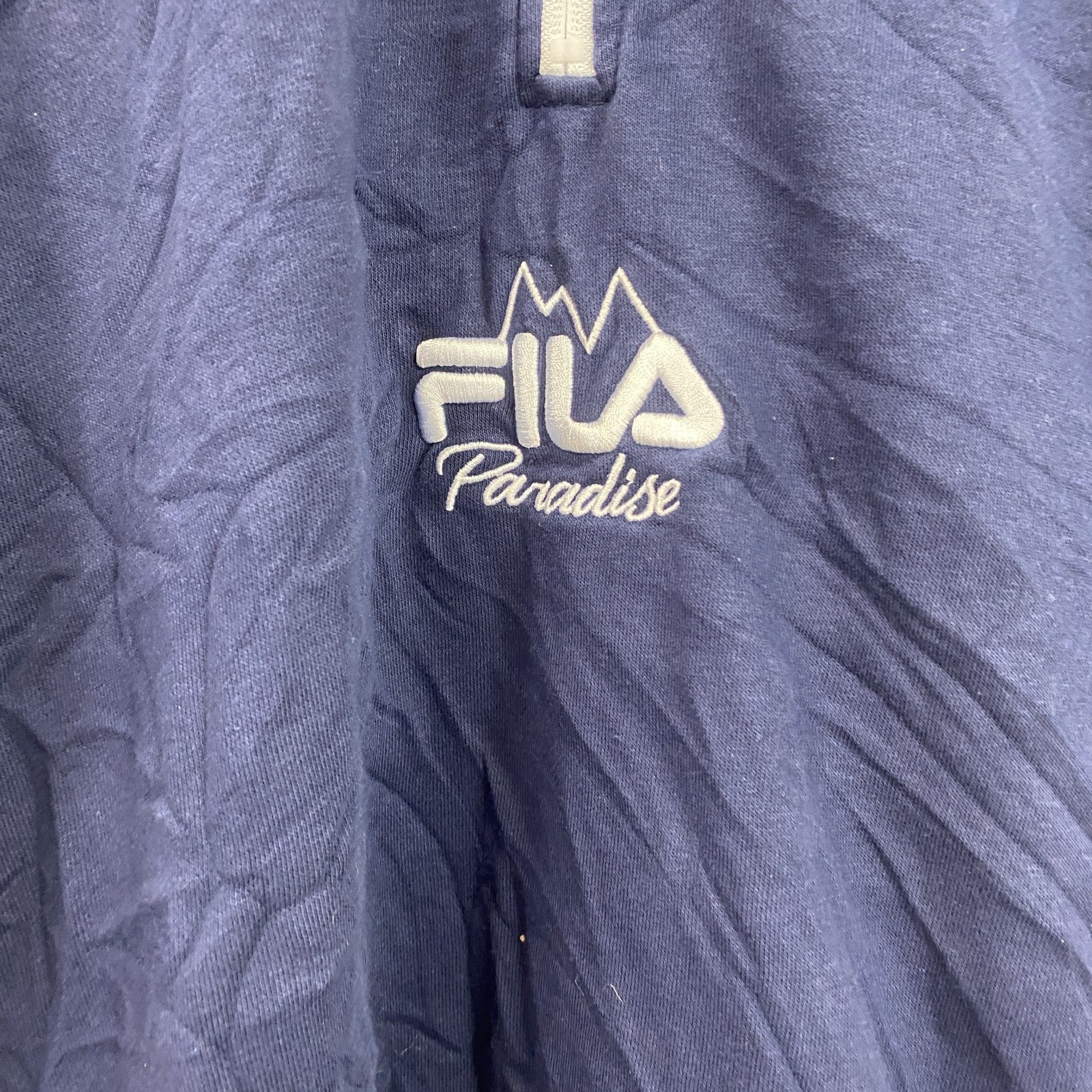 FILA　フィラ　ハーフジップスウェット/トレーナー　刺繍ロゴ　ワンポイント　リブライン　紺　ネイビー　Mサイズ　古着